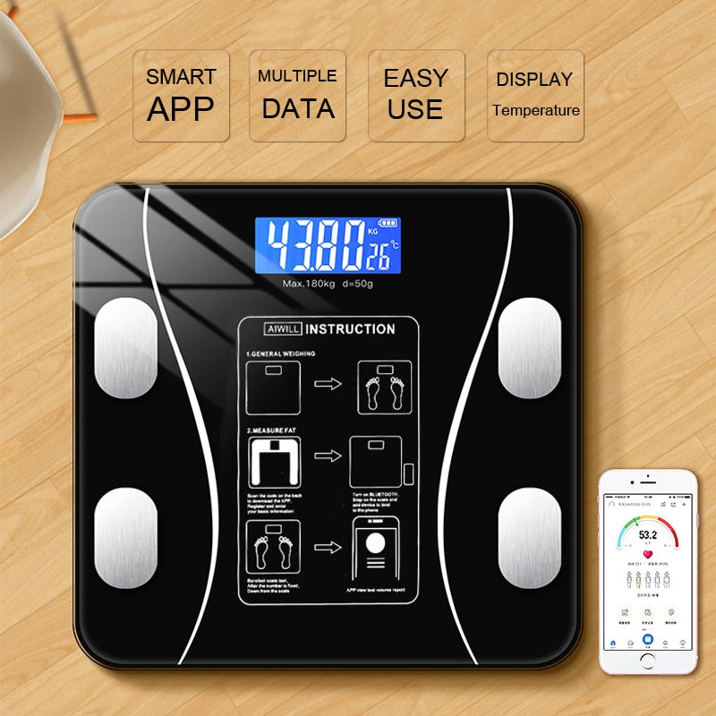 Body Fat Scale Bluetooth BMI Body Scales Smart Wireless Digital Bathroom Weight Scale Body Composition Analyzer Weighing Scale