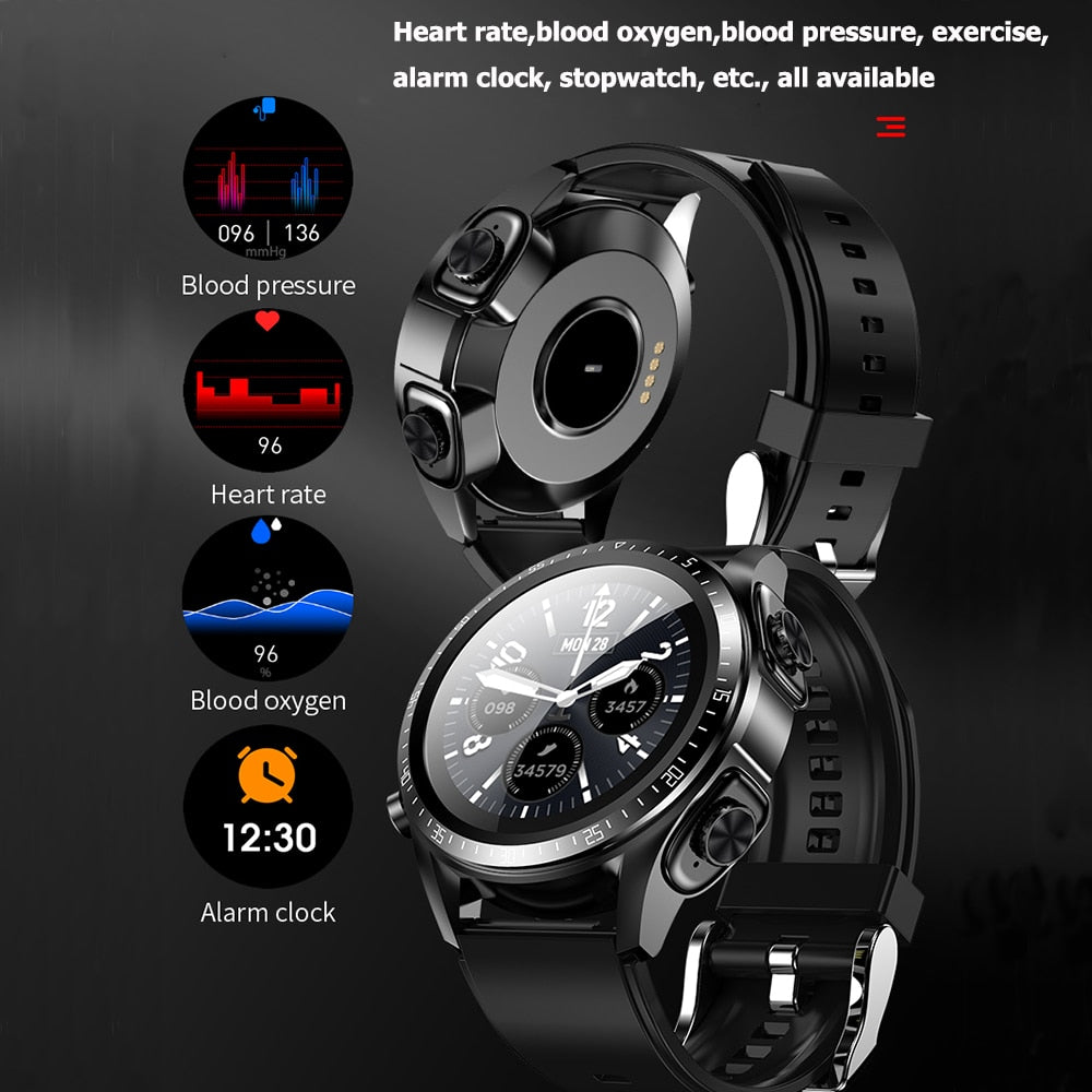 Smart Watch Men Women Wireless Earphone Full Touch Screen Sleep Monitor Smartwatch Bluetooth Wristwatch Headset 2 in 1 Wristband