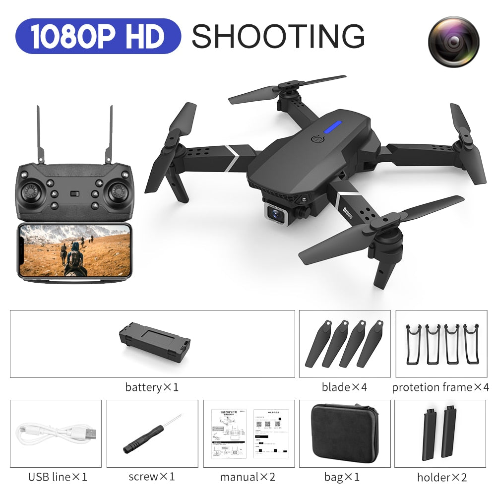 2022 New Quadcopter E88 Pro WIFI FPV Drone With Wide Angle HD 4K 1080P Camera Height Hold RC Foldable Quadcopter Dron Gift Toy