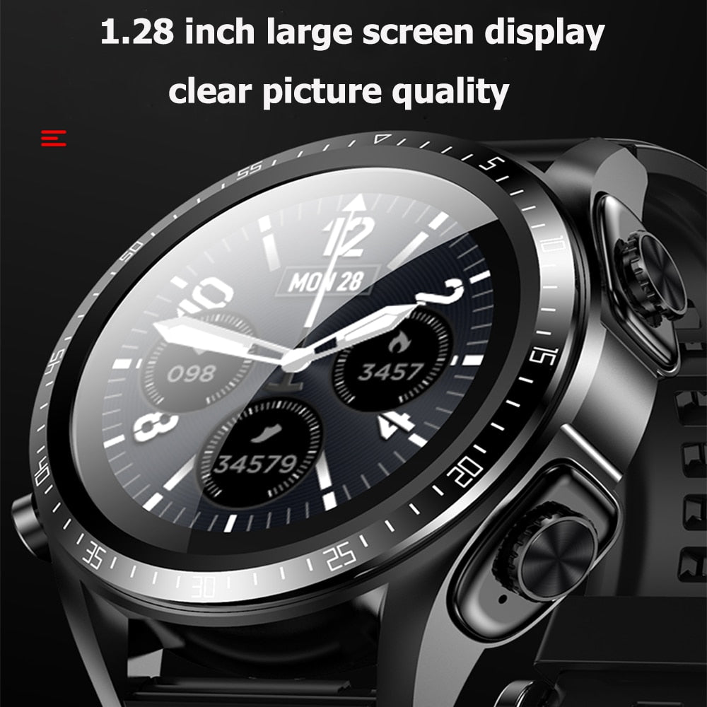 Smart Watch Men Women Wireless Earphone Full Touch Screen Sleep Monitor Smartwatch Bluetooth Wristwatch Headset 2 in 1 Wristband