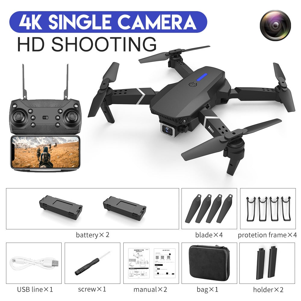 2022 New Quadcopter E88 Pro WIFI FPV Drone With Wide Angle HD 4K 1080P Camera Height Hold RC Foldable Quadcopter Dron Gift Toy