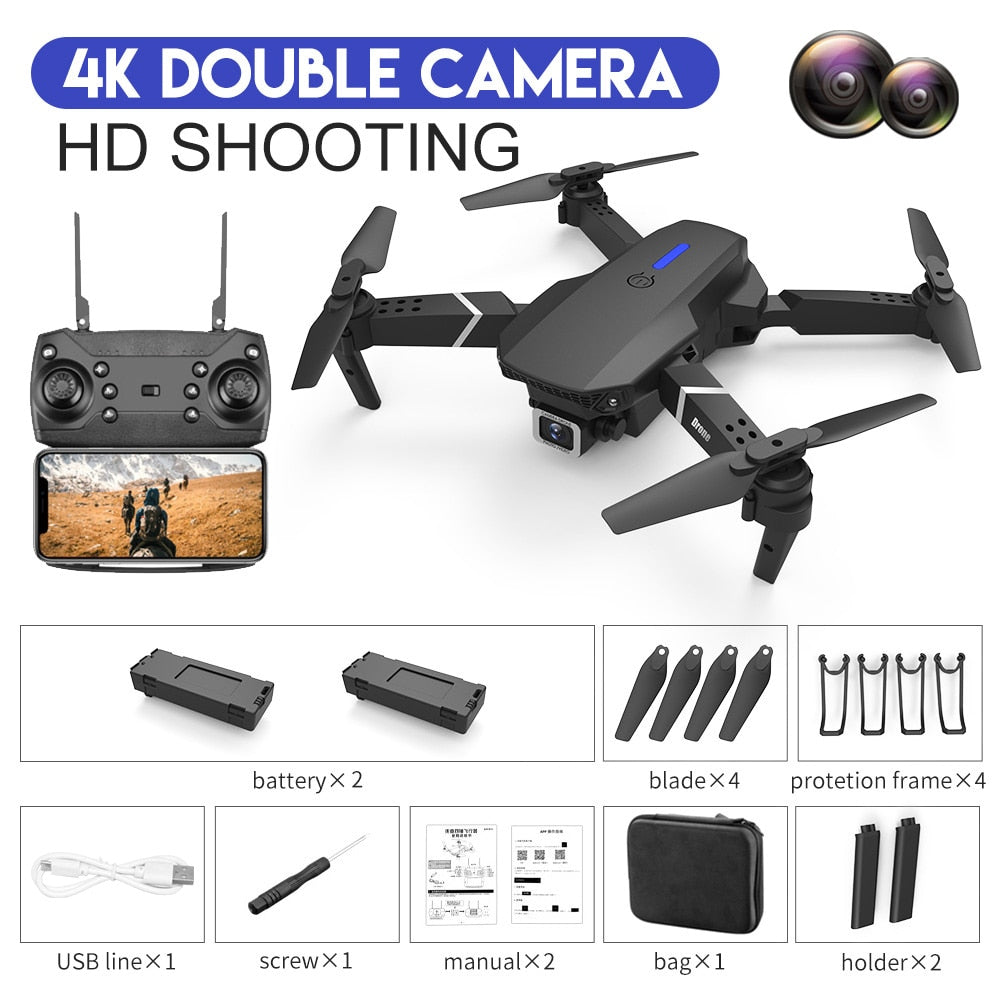 2022 New Quadcopter E88 Pro WIFI FPV Drone With Wide Angle HD 4K 1080P Camera Height Hold RC Foldable Quadcopter Dron Gift Toy