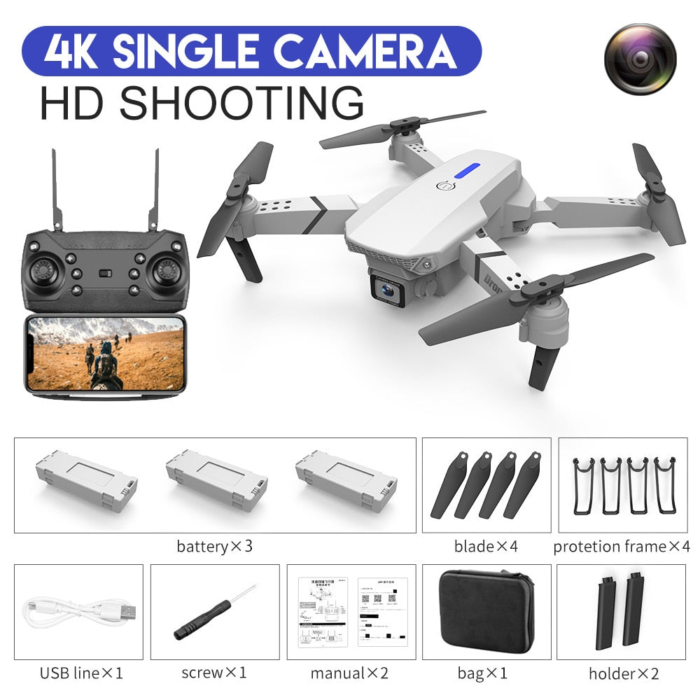 2022 New Quadcopter E88 Pro WIFI FPV Drone With Wide Angle HD 4K 1080P Camera Height Hold RC Foldable Quadcopter Dron Gift Toy