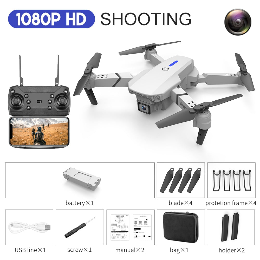 2022 New Quadcopter E88 Pro WIFI FPV Drone With Wide Angle HD 4K 1080P Camera Height Hold RC Foldable Quadcopter Dron Gift Toy