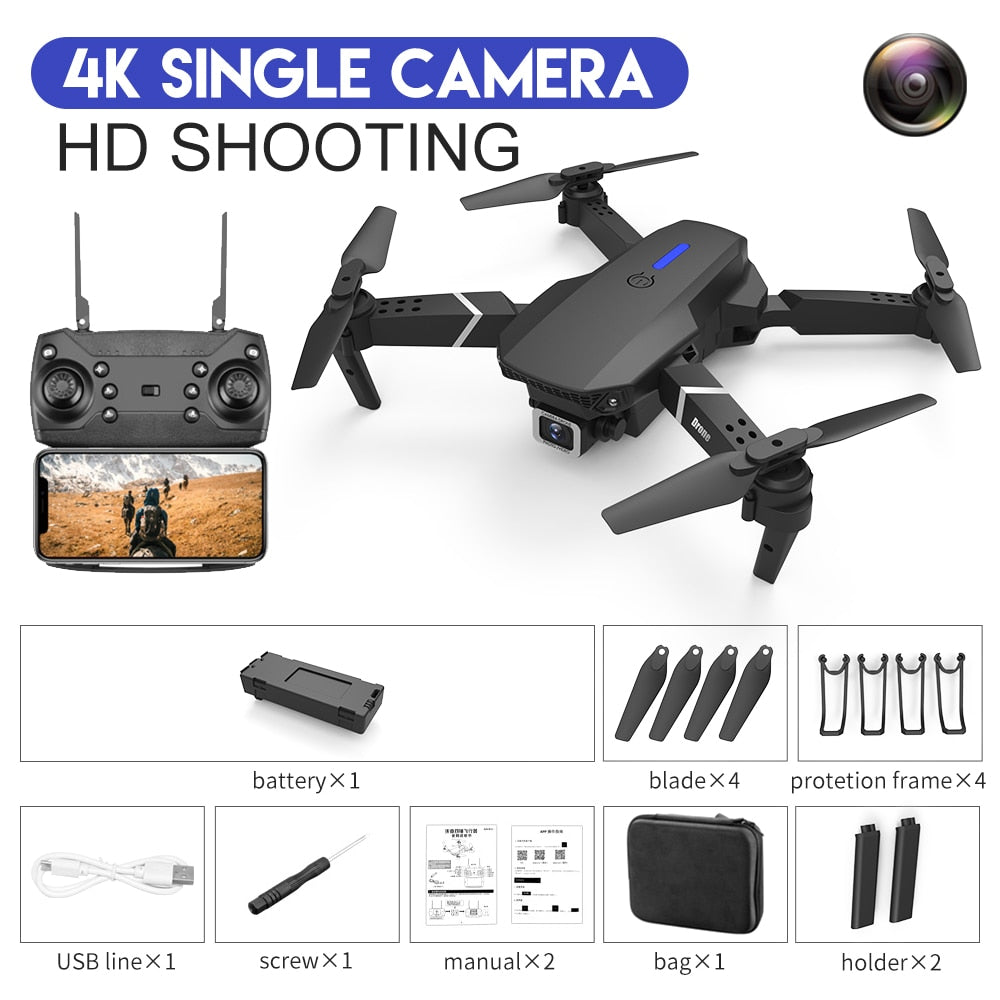 2022 New Quadcopter E88 Pro WIFI FPV Drone With Wide Angle HD 4K 1080P Camera Height Hold RC Foldable Quadcopter Dron Gift Toy