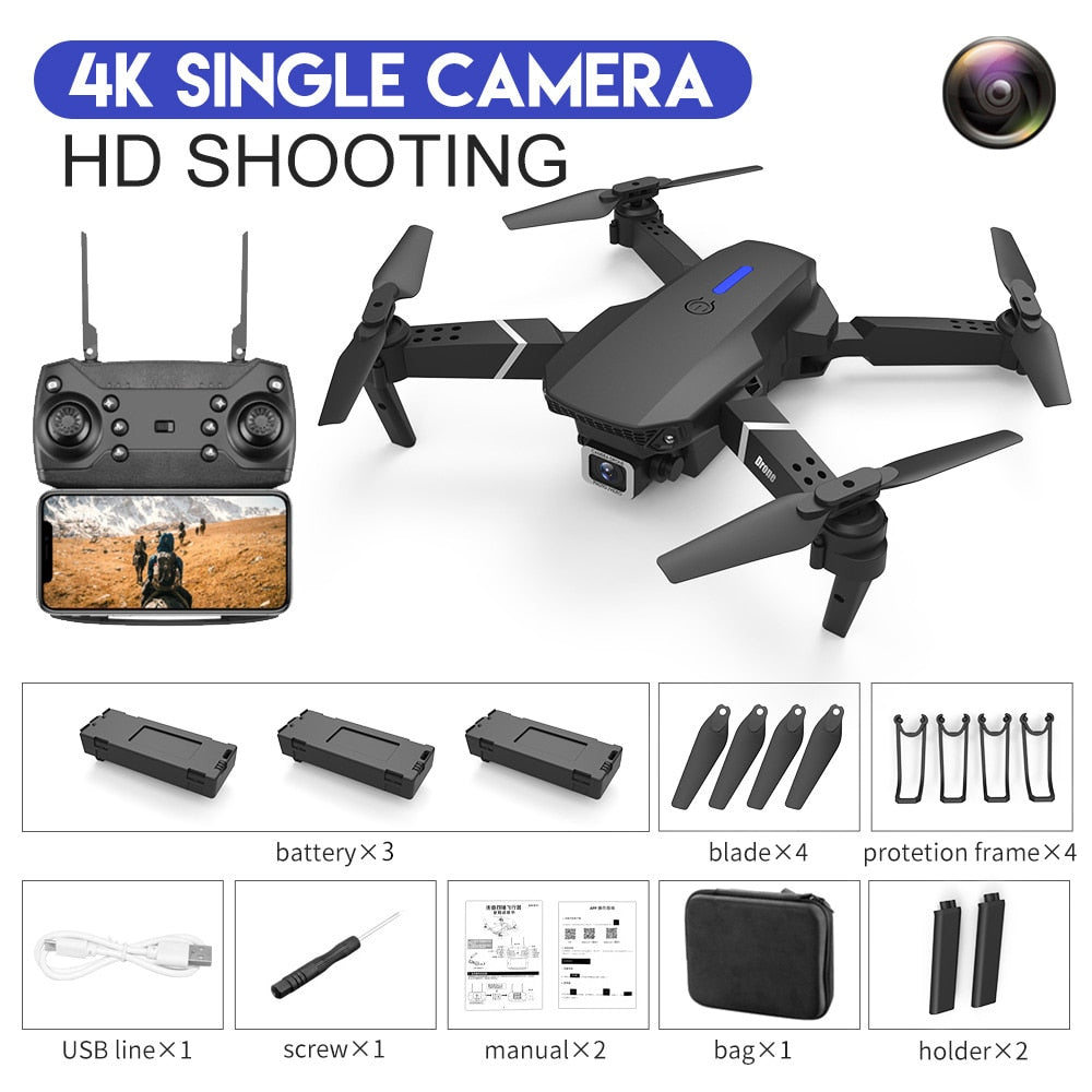 2022 New Quadcopter E88 Pro WIFI FPV Drone With Wide Angle HD 4K 1080P Camera Height Hold RC Foldable Quadcopter Dron Gift Toy