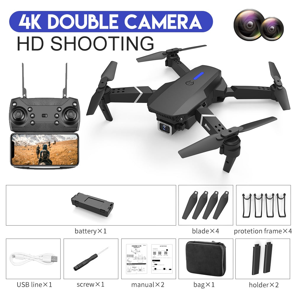 2022 New Quadcopter E88 Pro WIFI FPV Drone With Wide Angle HD 4K 1080P Camera Height Hold RC Foldable Quadcopter Dron Gift Toy